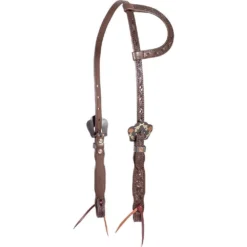 Cashel Company Chocolate Single Ear Headstall With Guns And Roses Buckles