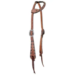 Double J Saddlery Natural Roughout Feather Tooled Single Ear Headstall