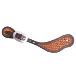 Martin Saddlery Natural Skirting Leather Mini Basket Stamp Spur Straps W/Dyed Edges