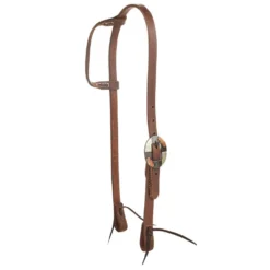 Nrs Tack Oiled 3/4 Inch Single Ear Headstall With Silver Flower Brass Bar Cart Buckle