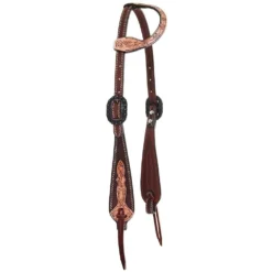 Double J Saddlery Single Ear Chocolate Roughout With Tooled Cheek And Ear Headstall