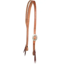 Nrs Tack TLC Series Natural Harness Leather Slit Ear Headstall With A Floral Cart Buckle