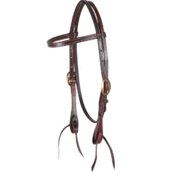 Martin Saddlery Chocolate Skirting Leather Browband Headstall With Heat Colored Buckles