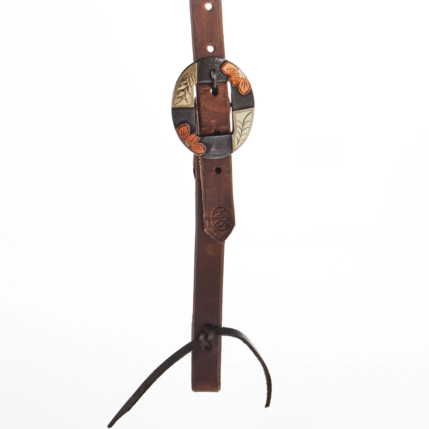 Nrs Tack Oiled 3/4 Inch Single Ear Headstall With Silver Flower Brass Bar Cart Buckle - Image 2