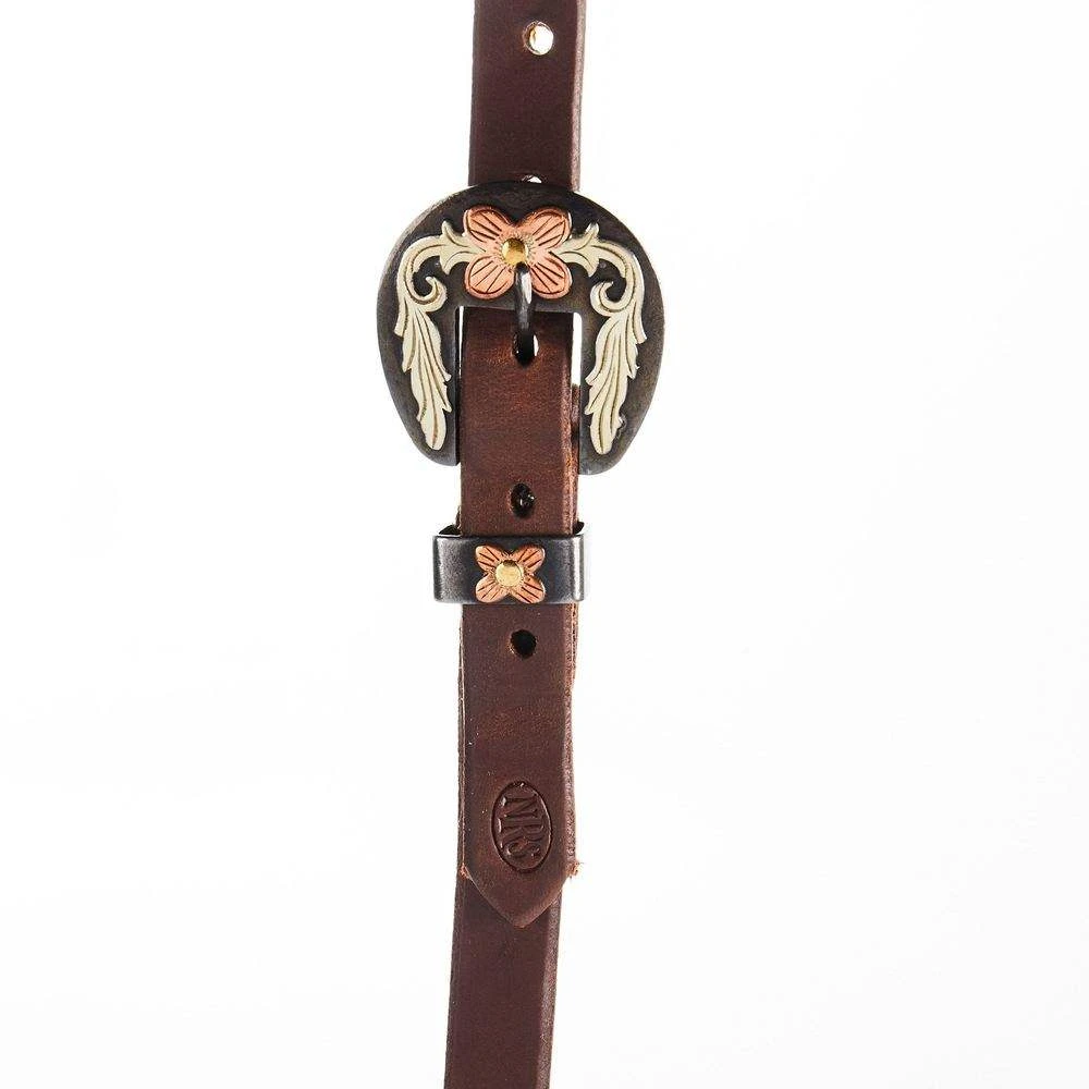 Nrs Tack Oiled 3/4 Inch Single Ear Headstall With A Floral Heel Buckle - Image 2